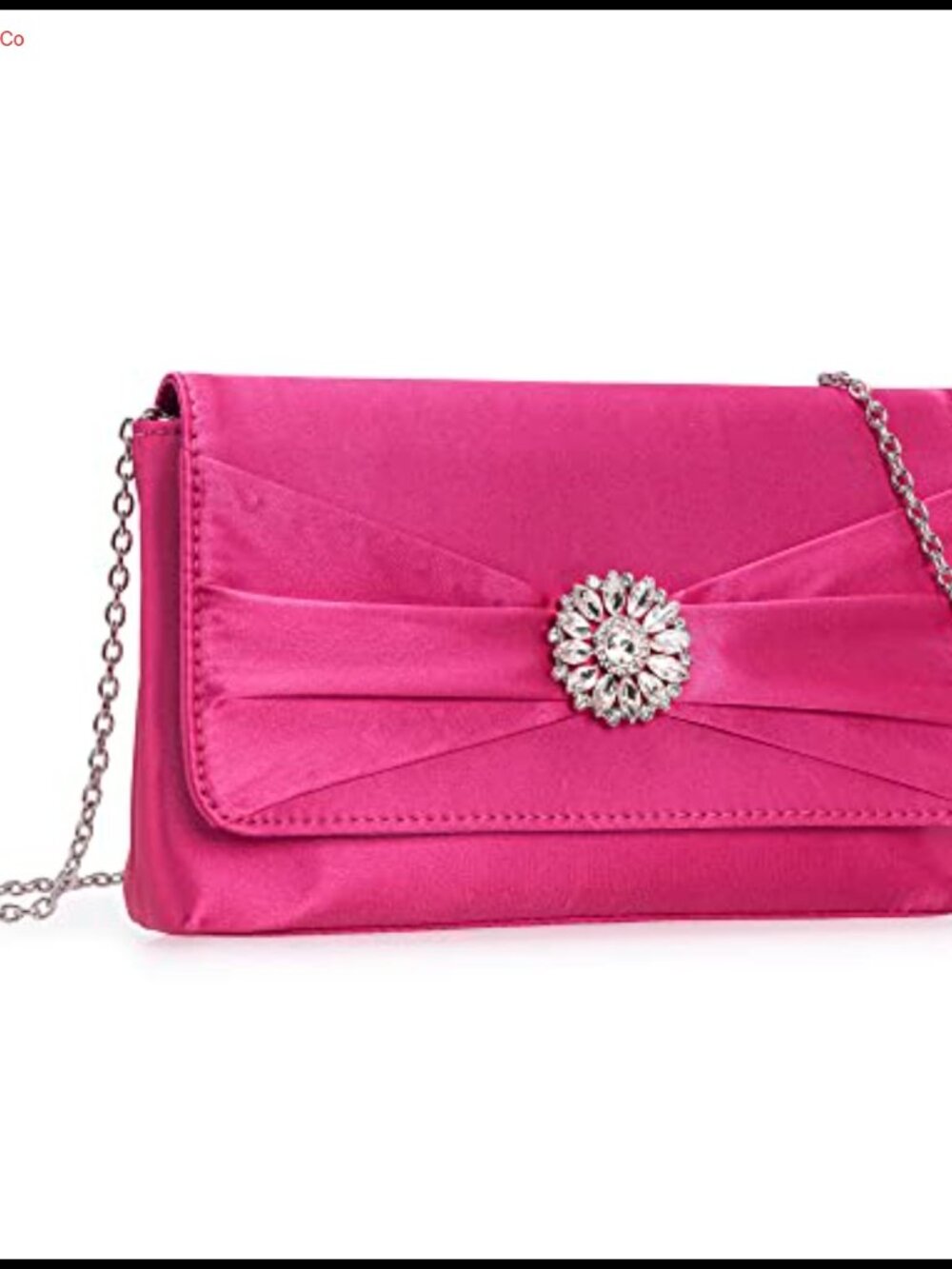 Satin Pleated Flap Evening Clutch with Crystal Brooch
